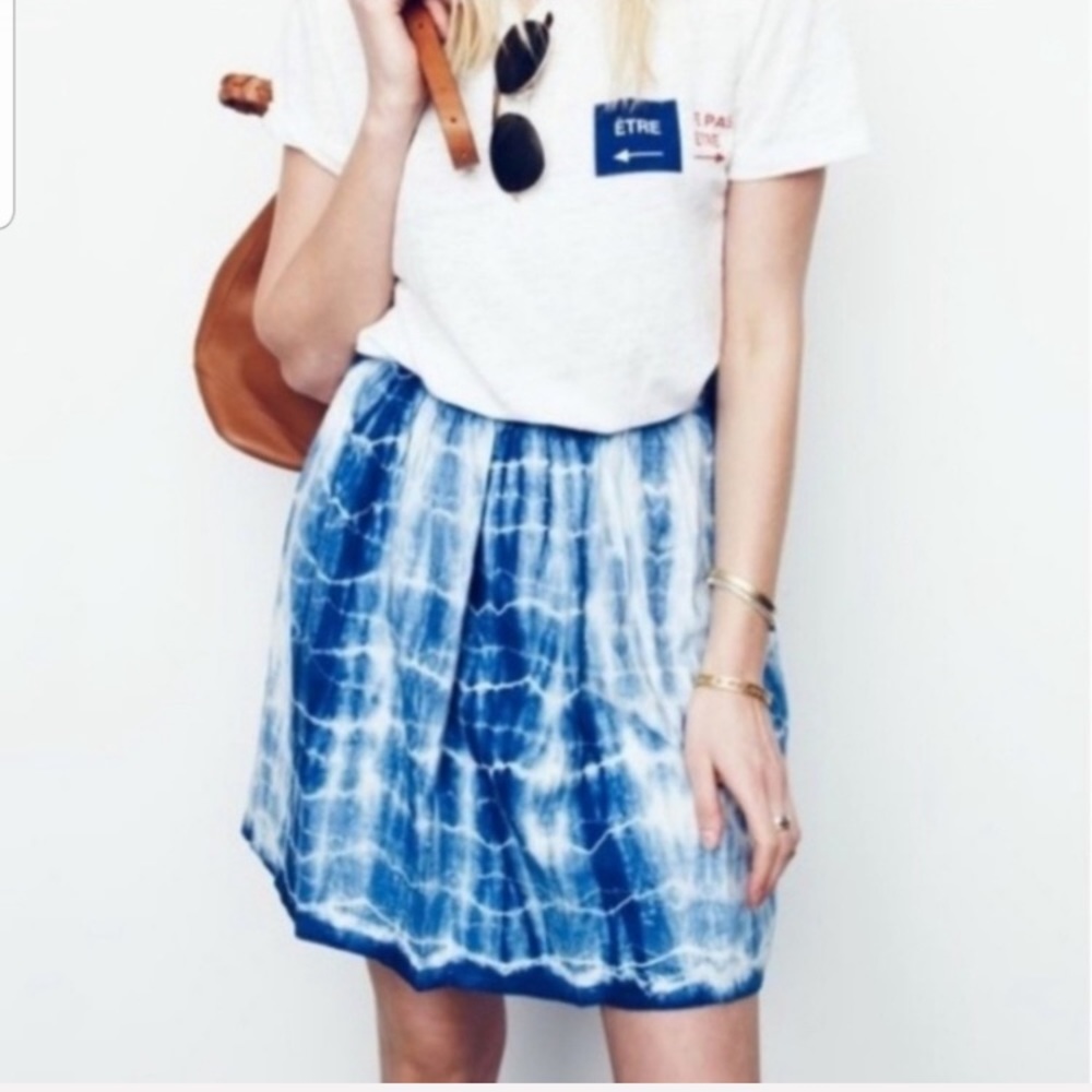 Madewell Shibori linen tie dye blue indigo full mini skirt size 2